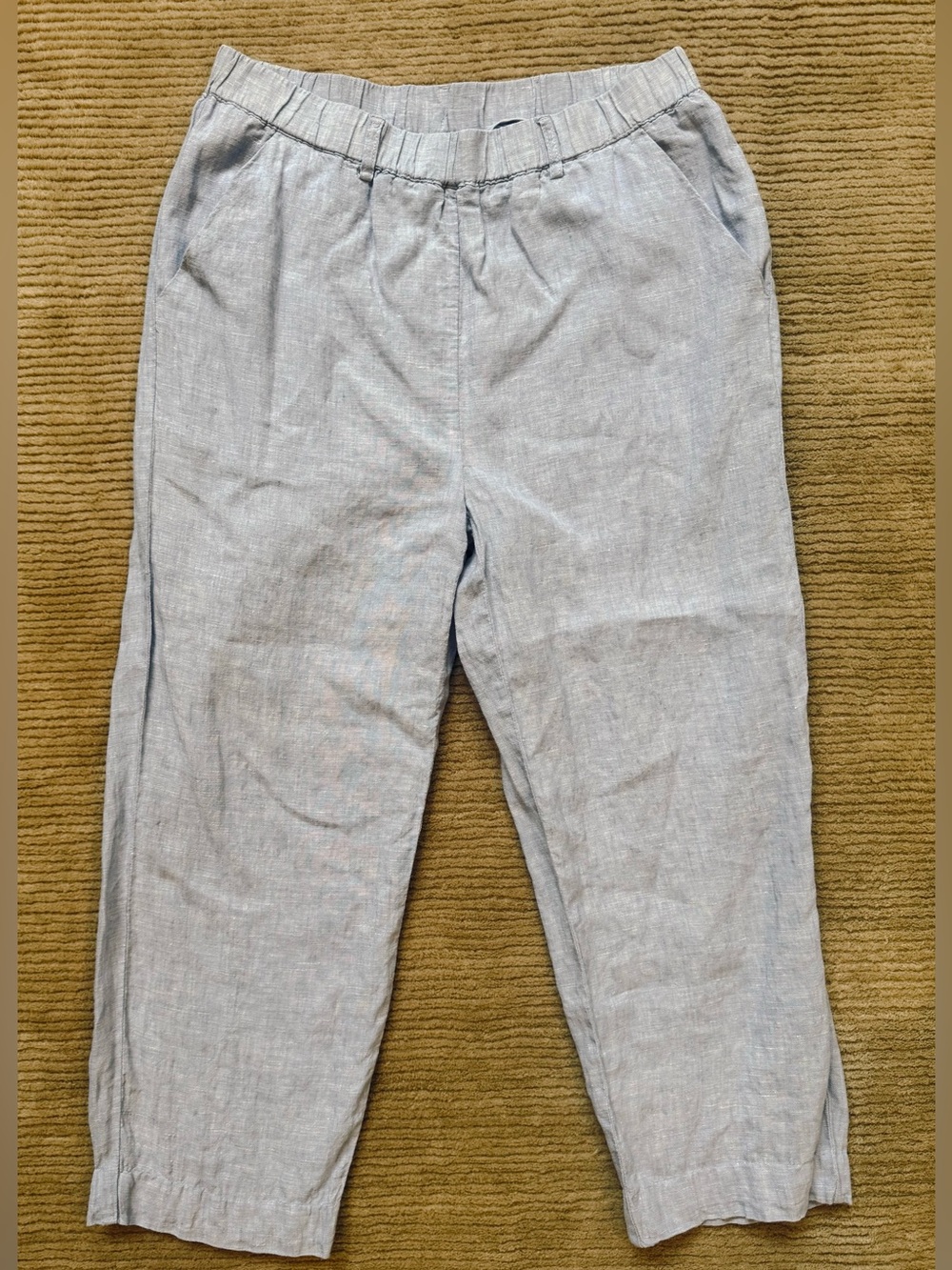 Quince Women’s Light Blue Linen Ankle Pants Straight Leg Elastic Waist Size M